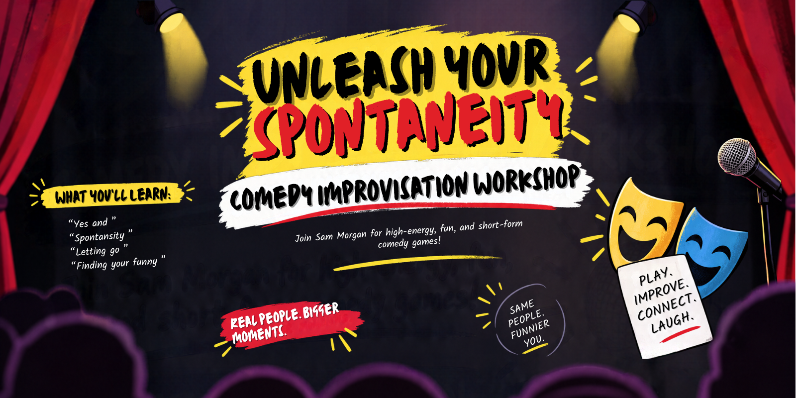 Unleash Your Spontaneity: Comedy Improvisation Workshop with Sam Morgan | Plymouth Comedy Festival: The Barbican - Workshop event artwork